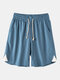 Men 100% Cotton Solid Color Casual Shorts - Blue