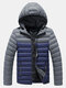 Mens Contrast Patchwork Zip Up Warm Padded Detachable Hooded Jacket With Pocket - Blue