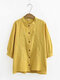 Embroidered Solid Color 3/4 Sleeve Shirt For Women - Yellow