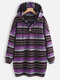 Ethnic Stripe Print Long Sleeve Drawstring Hoodie For Women - Purple