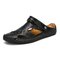 Large Size Men Hand Stitching Closed Toe Comfy Soft Leather Sandals - Black