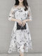 Women's Three Quarter Show Thin Organza Printing Dress - White