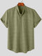 Mens Solid Stand Collar Chest Pocket Short Sleeve Shirt - Green