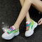 Women's Fashion Wearable Splicing Breathable Round Toe Running Platform Sneakers - Green