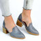Женские туфли с заостренным носком на толстом каблуке - Синий