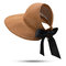 Women UV Protection Straw Hat Wide Brim Bucket Hats Round Flat Caps Beach Holiday Cap - Brown