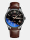 7 Colors Leather Stainless Steel Men Casual Business Watch Waterproof Pointer Calendar Quartz Watch - Black Case Gold Pointer Brown Ba