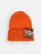 Unisex Polyester Cotton Knitted Solid Color Christmas Element Cartoon Decoration All-match Warmth Brimless Beanie Hat - Orange