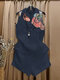 Conjuntos casuales de algodón sin mangas con solapa y estampado abstracto para mujer - Azul oscuro