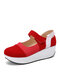 Women Splicing Colorblock Hook Loop Casual Wearable Platform Sneakers - Red