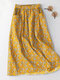 女性の頭が変な花柄のポケット付きウエストゴムスカート - 黄