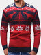 Men Casual Peaceful Deer Printed Long Sleeve Pullover Sweater - Red