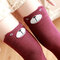 Women Girls Kawaii Cartoon Animal Cotton Stocking Over Kneed High Tight Socks - Wine Red