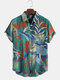 Mens Plant & Leaf Floral Print Breathable Short Sleeve Shirts - Blue