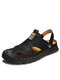 Men Two Ways Wearing Outdoor Closed Toe Hand Stitching Water Sandals - Black