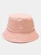 Unisex Cotton Solid Color Smile Face Pattern Embroidery Simple Sunshade Bucket Hat - Pink