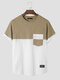Mens Two Tone Stitching Crew Neck Cotton Short Sleeve T-Shirts - Khaki