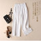 Professional wide leg elastic waist loose cotton and linen pants - White