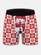 3 Color Mens Underwear Christmas Snowman Print Snowflake Plaid Boxer Briefs - Red