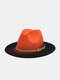 Unisex Woolen Cloth Gradient Color Pin Buckle Strap Decoration Wide Brim Fashion Fedora Hat - Orange+Black