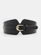 Women PU Solid Color Pin Buckle Elastic Wide Fashion Decorative Girdle Belt - Black