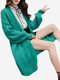 Solid Color Long Sleeve Sweater Cardigan - Blue