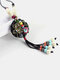 Vintage Round Flower Shape Pendant With Beaded Tassel Hand-woven Ceramics Alloy Long Sweater Necklace - Black