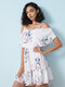 Flower Print Tiered Off Shoulder Strap Dress For Women - White