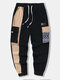 Pantalon ample en velours côtelé patchwork à imprimé géométrique ethnique pour hommes - Noir