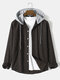 Mens Pinstripe Button Up Cotton Casual Drawstring Hooded Shirts - Brown