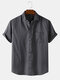 Mens Pinstripe Cotton Breathable Casual Short Sleeve Shirts With Pocket - Black