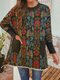 Ethnic Print Patchwork Vintage Long Sleeve Blouse For Women - Black