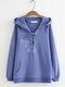 Letters Embroidery Hooded Lace Up Drawstring Casual Hoodie - Blue