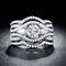 Trendy Wave Rhinestone Zircon Ring Set Geometric Gold Plated Diamond Couple Ring  - Silver