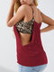Cut Out Leopard Stitch Scoop Neck Sleeveless Cami - Wine Red