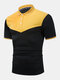 Mens Preppy Contrast Stitching 100% Cotton Short Sleeve Golf Shirts - Black