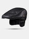 Men Genuine Leather Keep Warm Plus Thickness Cotton Windproof Ear Protection Forward Hat Beret Hatd Duck Tongue Hat - Black sheepskin 01