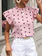 Blusa feminina elegante manga curta com estampa de coração e babados - Rosa
