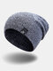 Men Stripe Knitted Solid Color Letter Cloth Label All-match Warmth Beanie Hat - Gray