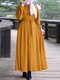 Solid Color Tie Waist Long Sleeve Casual Maxi Dress For Women - Yellow