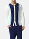 Navy & White Patchwork Pajamas Sets Breathable Home Long Sleeve & Pant Outfits - White