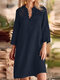 Lace Stitch 3/4 Sleeve Stand Collar Casual Dress - Blue