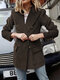 Solid Color Button Corduroy Blazer Jacket for Women - Brown
