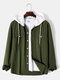 Mens Solid Button Up Drawstring Hooded Shirts With Flap Pocket - Green