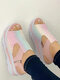 Plus Size Women Breathable Mesh Side-zip Casual Platform Sandals - Pink