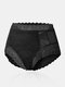 Plus Size Women Floral Lace See Through Breathable High Waisted Panties - Black