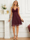 Burgundy Lace Patch Backless Twist Sleeveless Mini Slip Dress - Wine Red