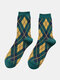 5 Pairs Unisex Cotton Vintage Color Contrast Argyle Pattern Warmth Long Tube Socks - Green