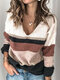 V-neck Contrast Color Long Sleeve Casual Sweater For Women - Coffee