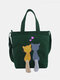 Women Canvas Cat Rabbit Pattern Handbag Shoulder Bag Crossbody Bag - Green